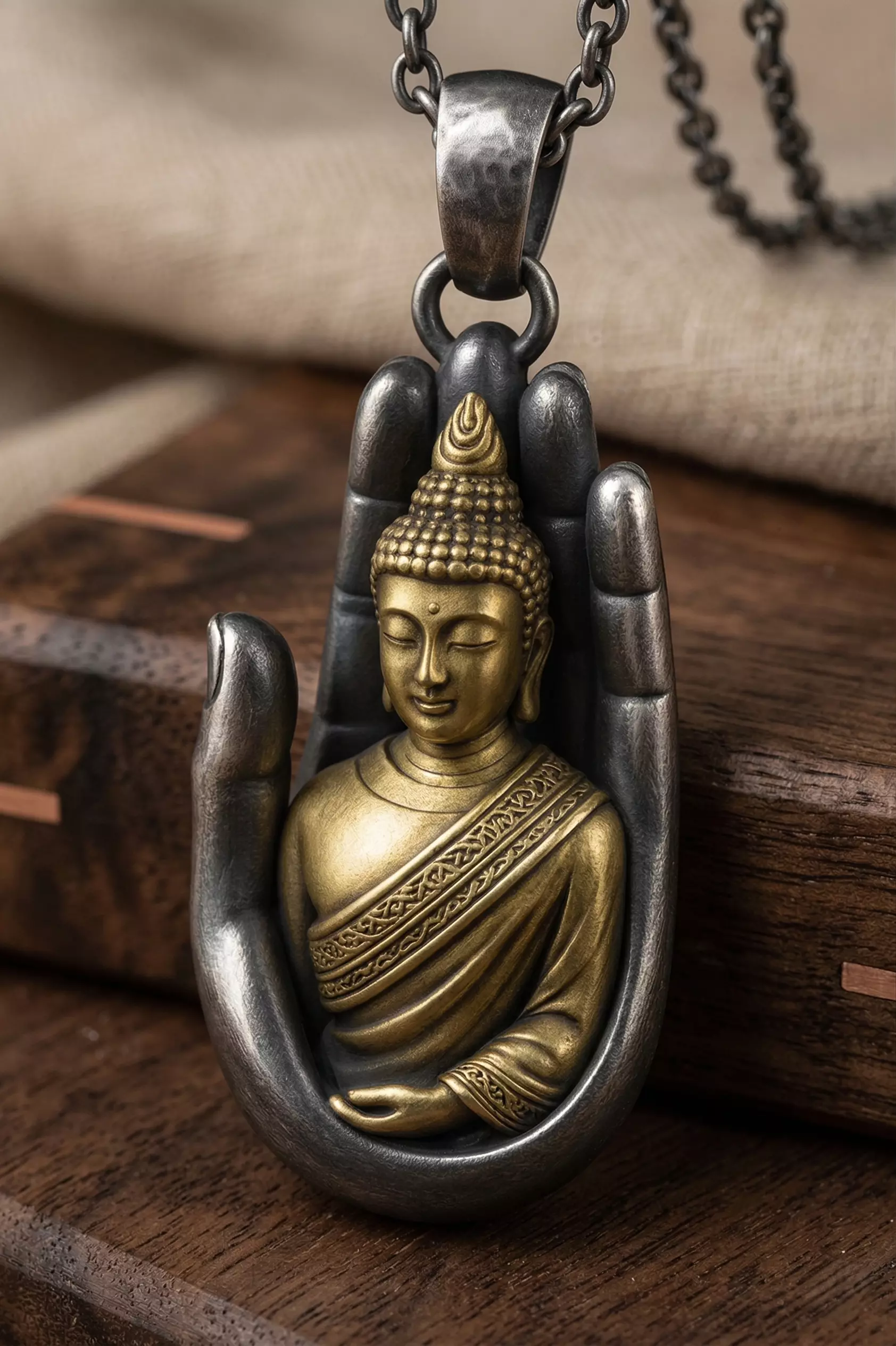 Serene Buddha in Protective Hand Medallion 3D print model
