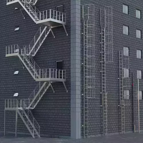 Ladders staircases exterior safety stairs modern architecture Low-poly 3D model