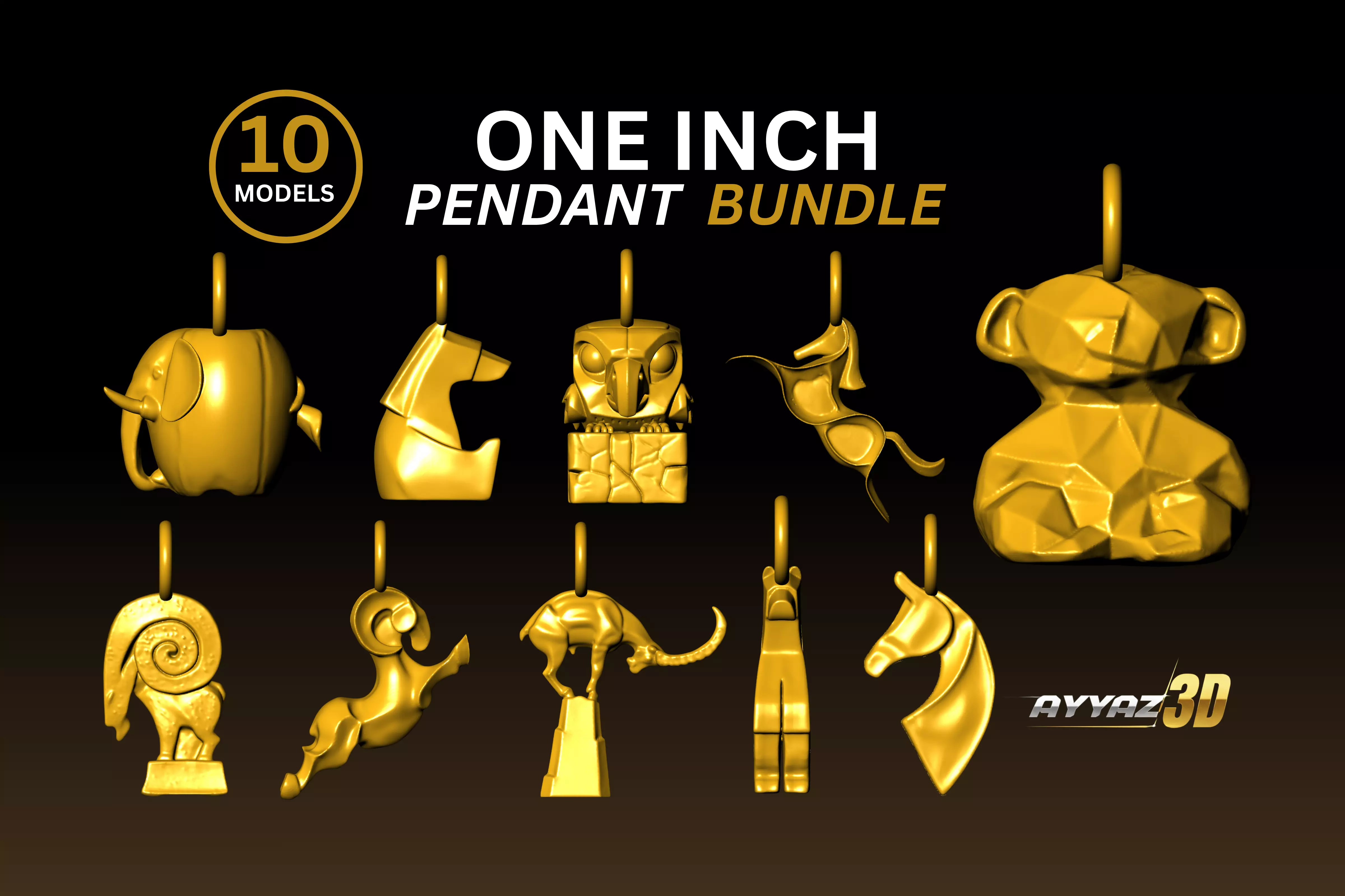 10 Geometric Animal Pendant Bundle - one inch Pendant 3D print model