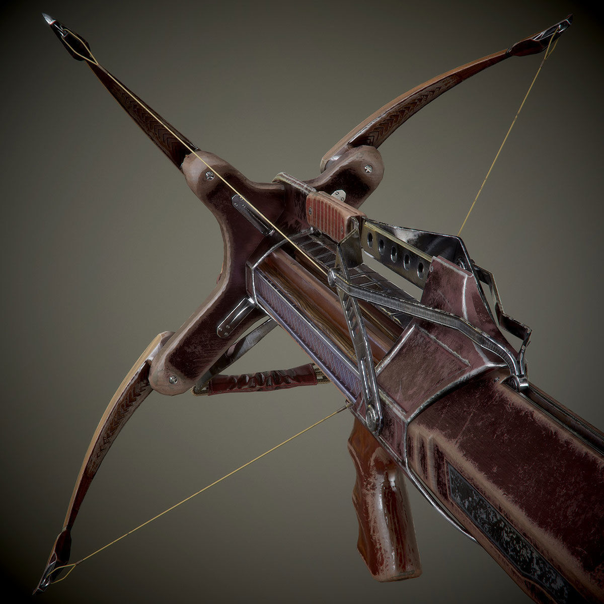 crossbow bow and arrow Low-poly 3D model_2
