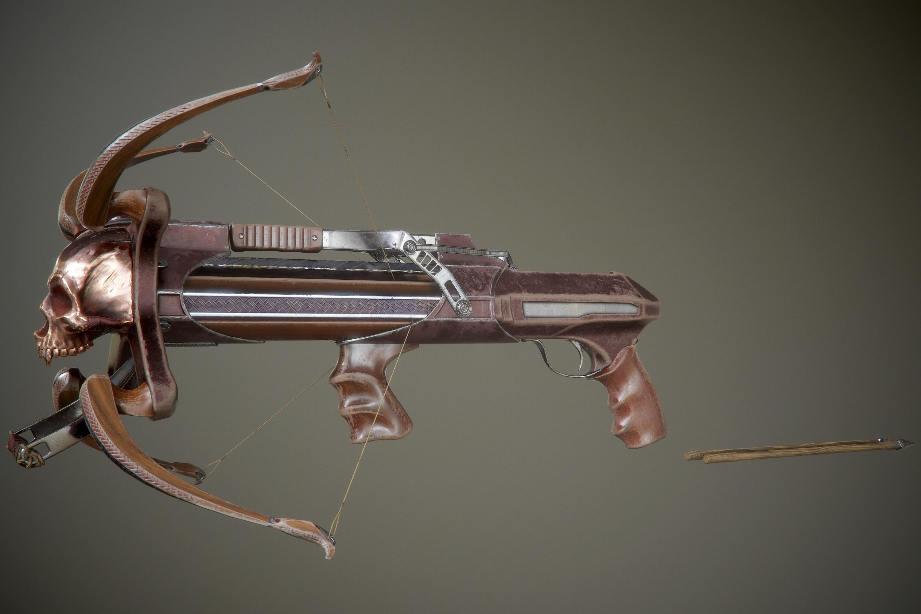 crossbow bow and arrow Low-poly 3D model_23
