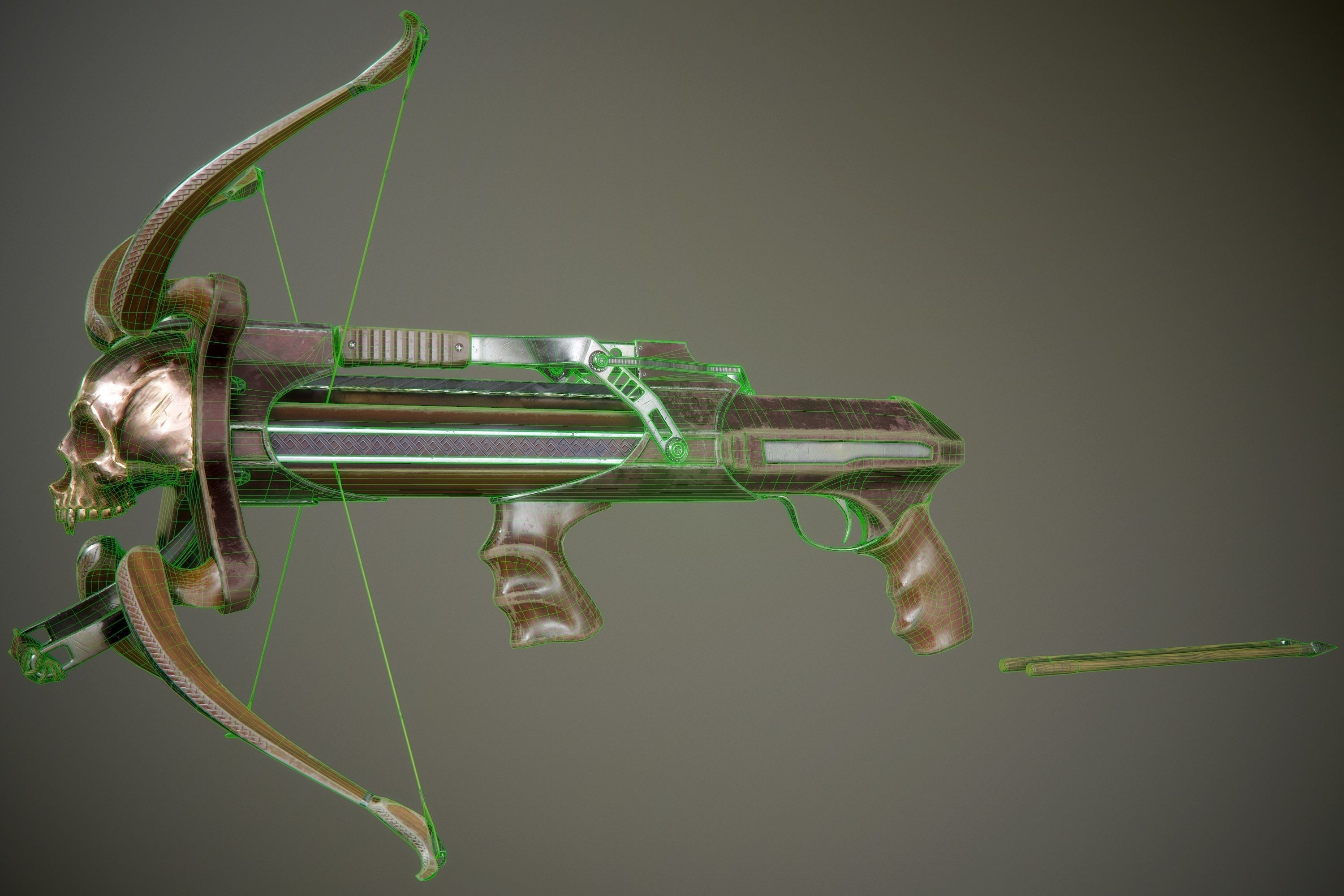 crossbow bow and arrow Low-poly 3D model_26