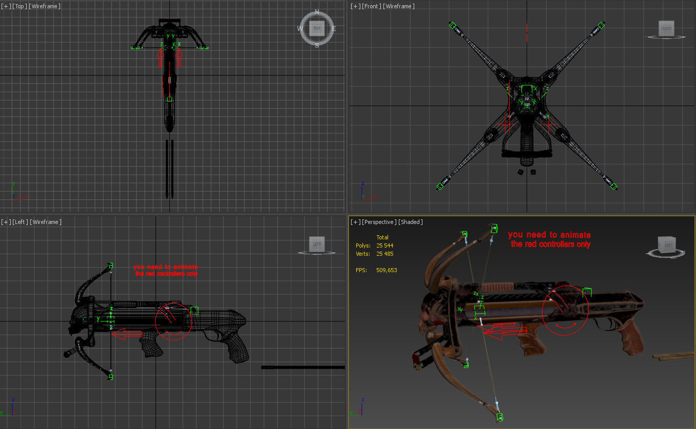crossbow bow and arrow Low-poly 3D model_9