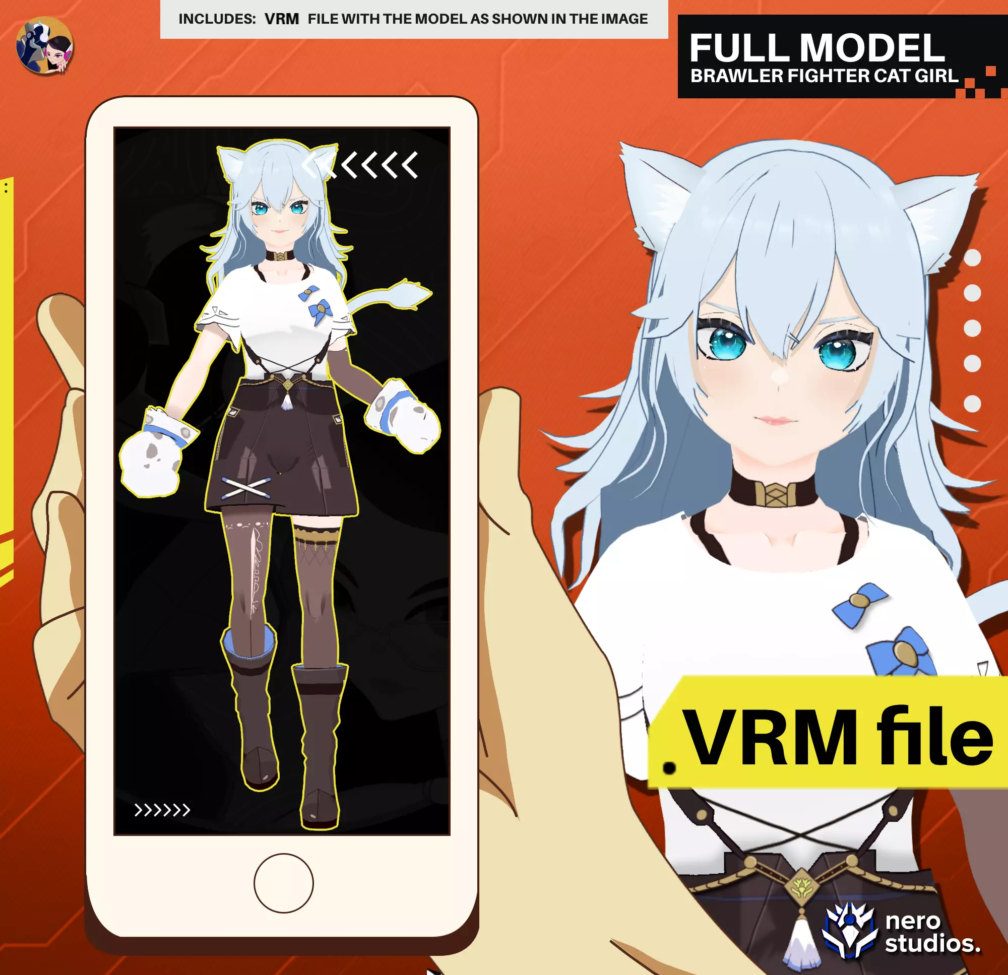 VRM BRAWLER FIGHTER CAT GIRL COSTUME VTUBER 3D model