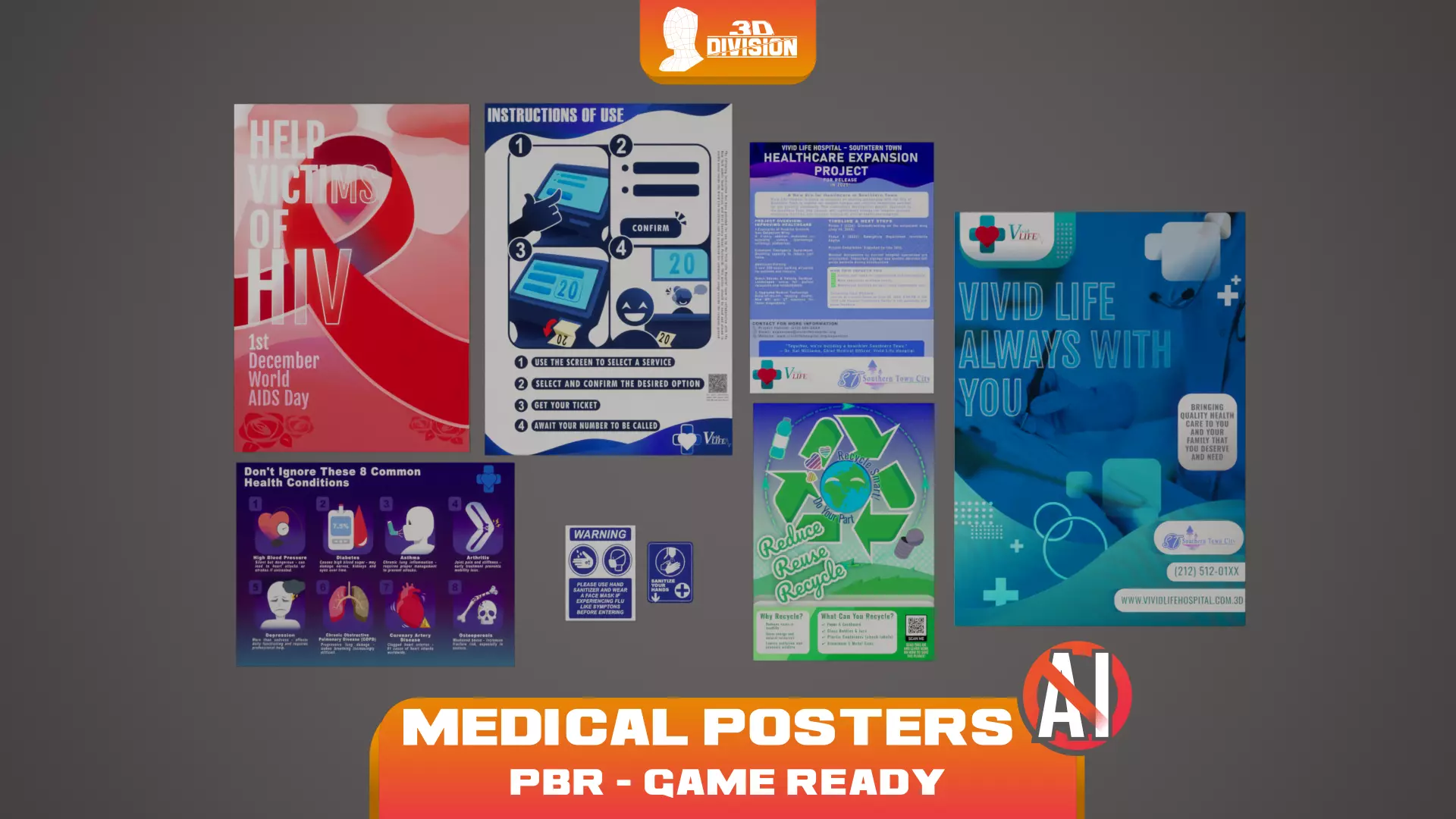 Medical Posters - PBR Game Ready - LOW POLY Low-poly 3D model