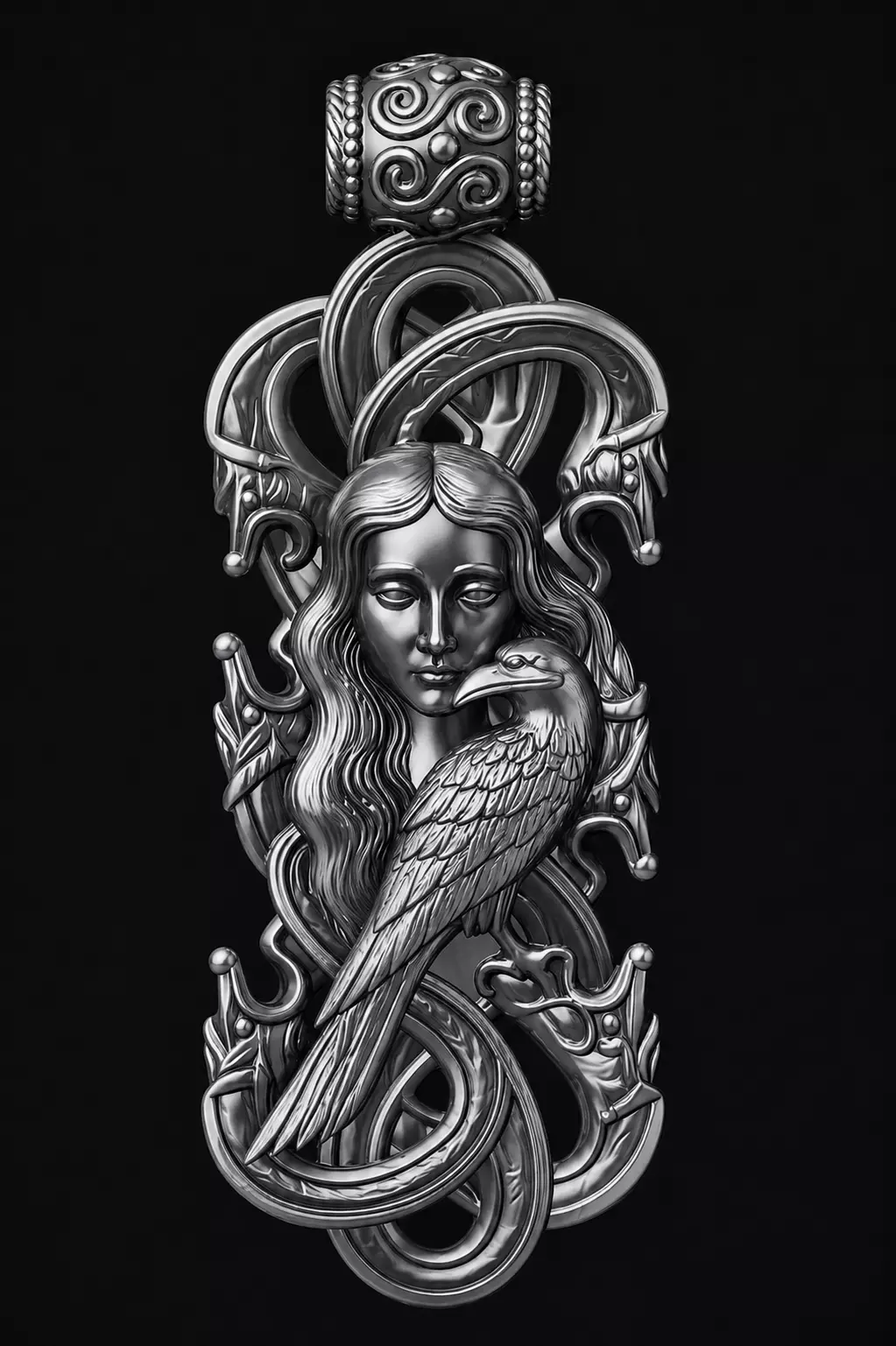 Norse Raven Goddess Pendant 3D print model