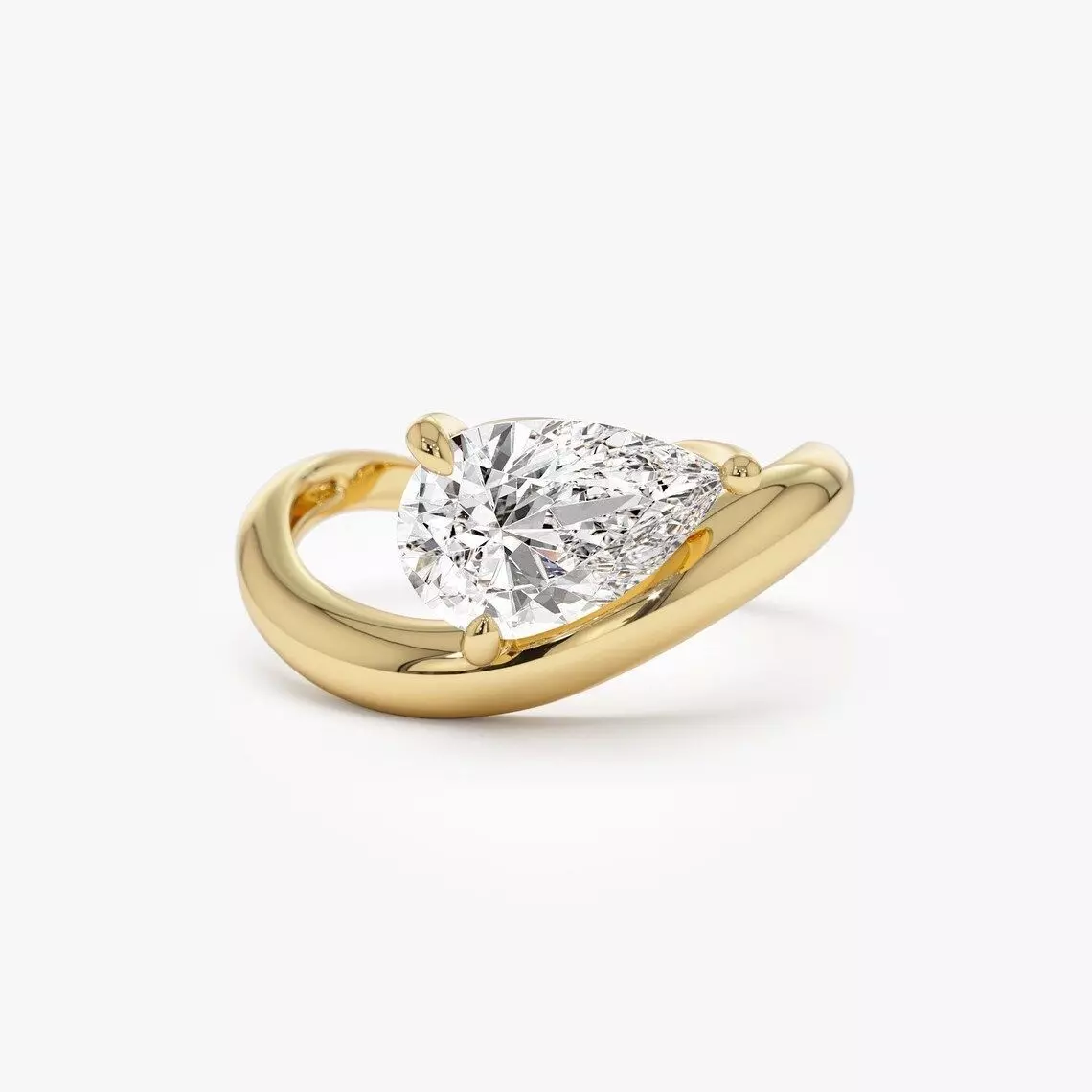 Pear Shaped Wave Diamond Engagement Ring 01 3D print model