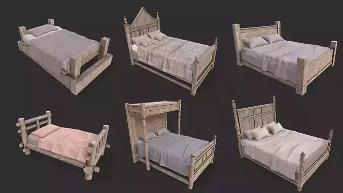 Medieval Environment Props 1 Bedroom Furniture Pack Low-poly 3D model 2