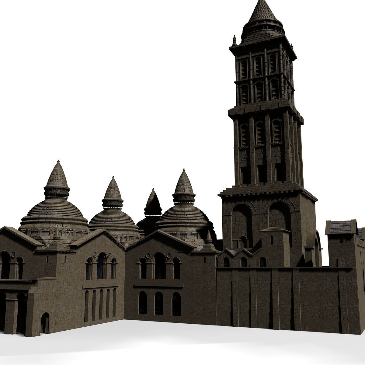 Basilica church with two towers 3D model_1