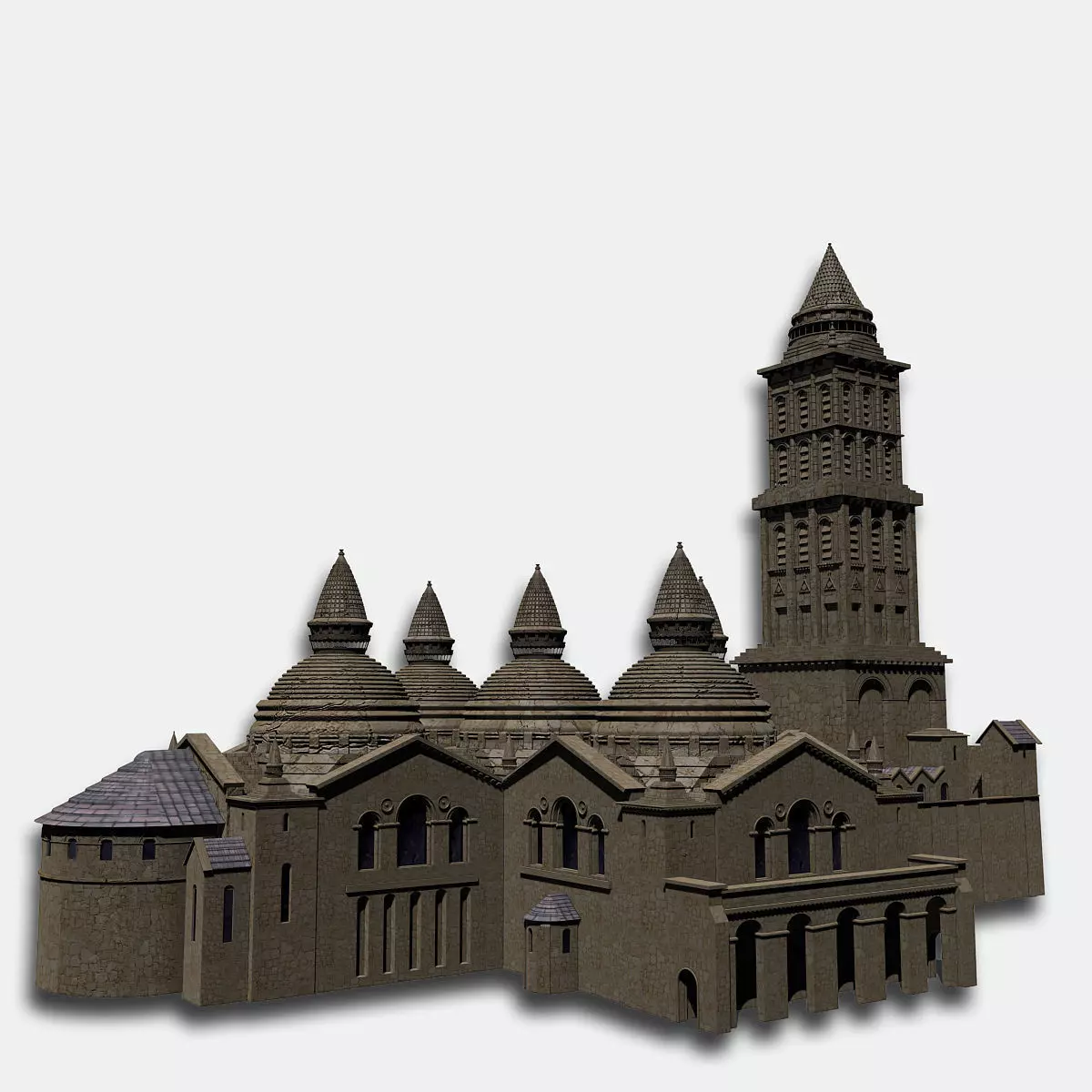 Basilica church with two towers 3D model_0