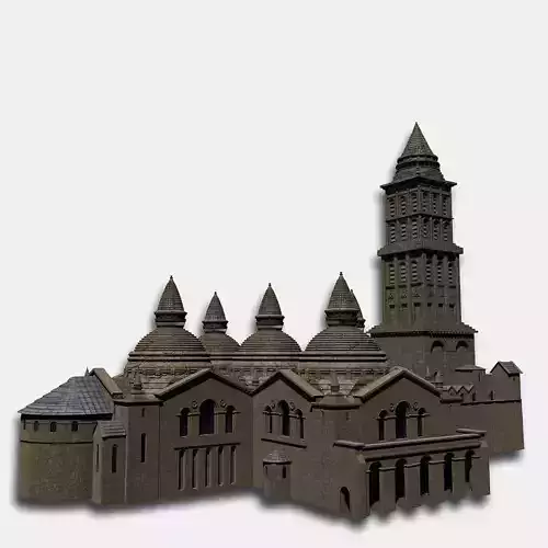 Basilica church with two towers 3D model