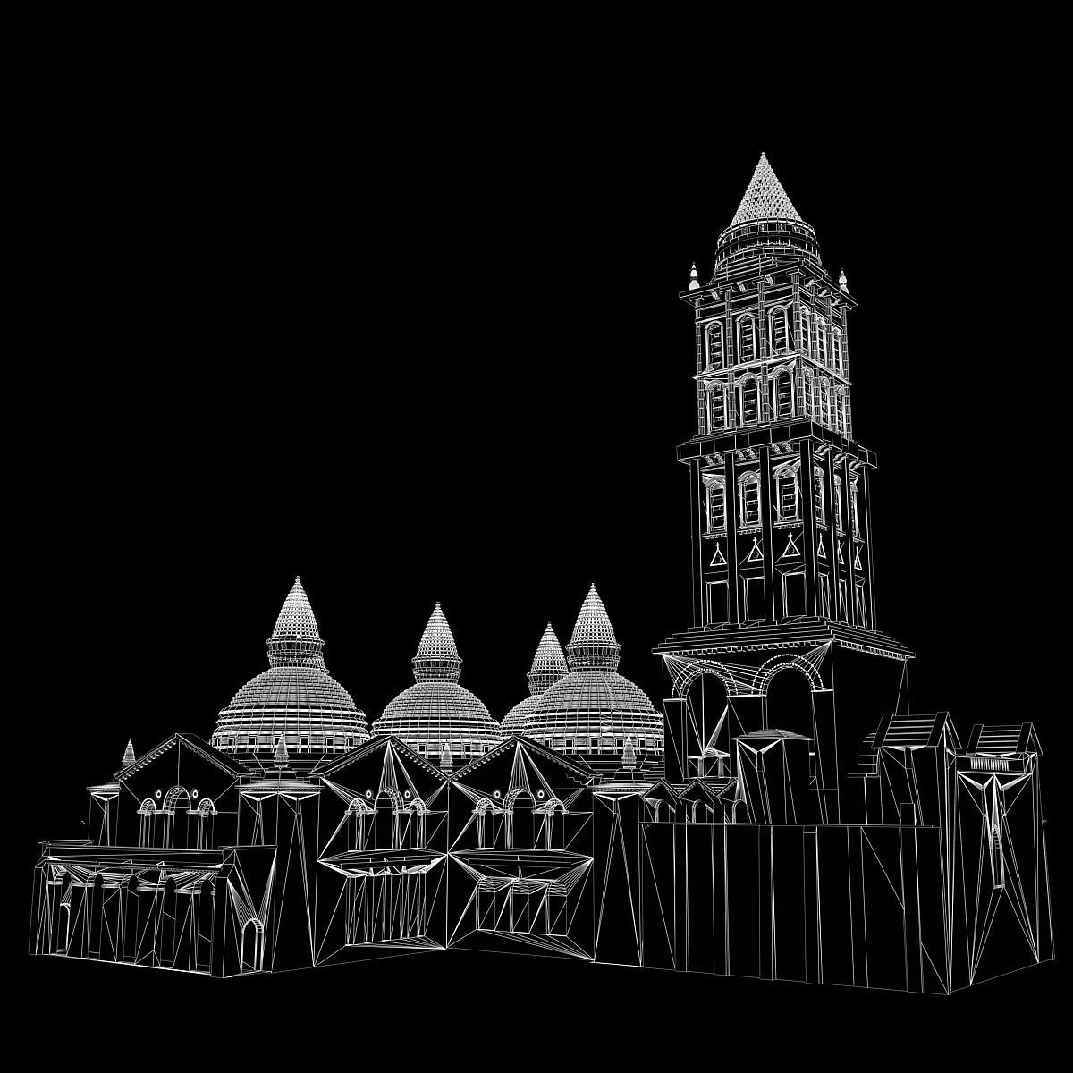 Basilica church with two towers 3D model_6