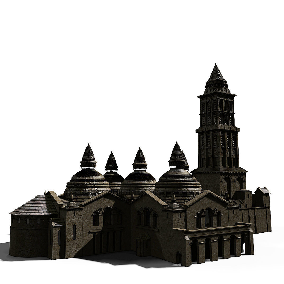Basilica church with two towers 3D model_3