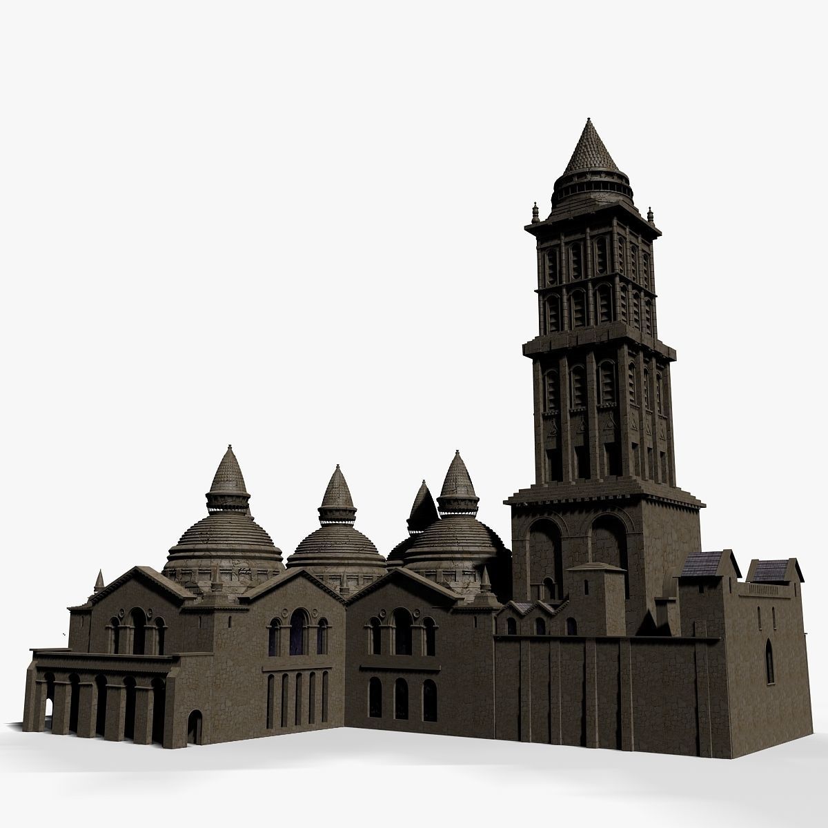 Basilica church with two towers 3D model_5
