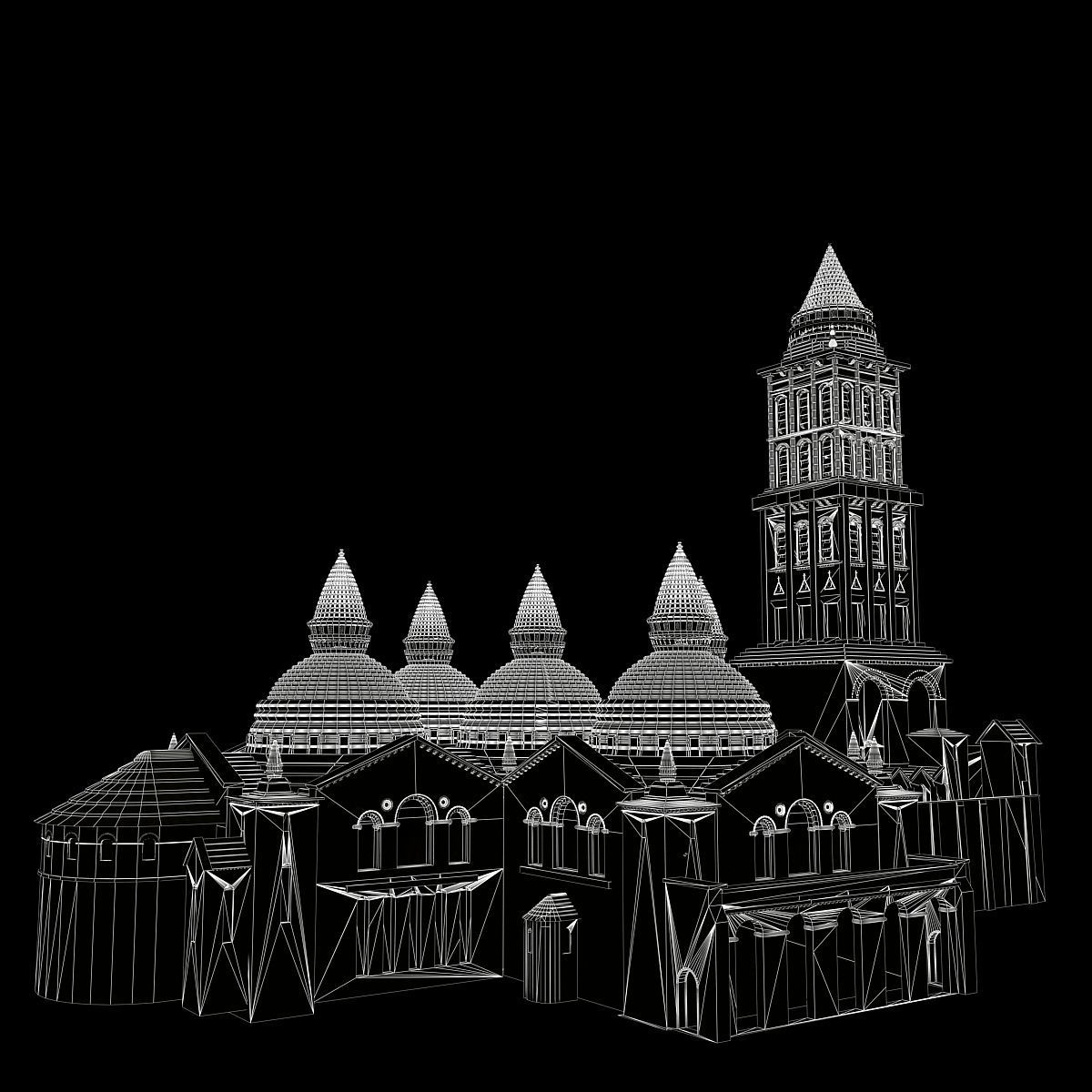 Basilica church with two towers 3D model_4