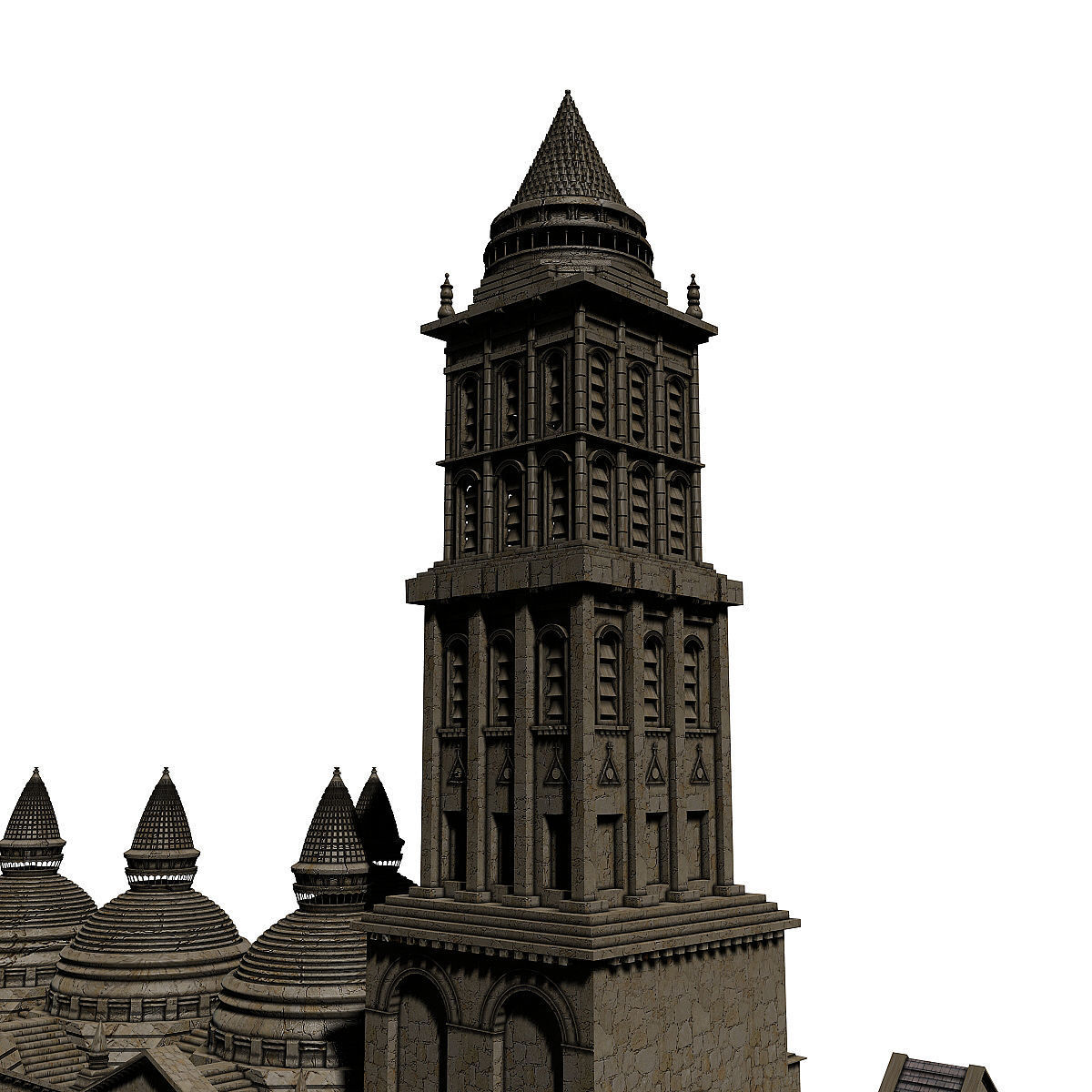 Basilica church with two towers 3D model_2