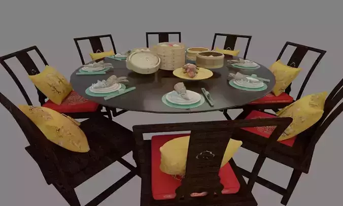 Chinese Dim Sum Table Set  3D model 4