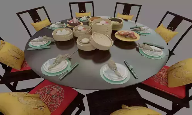 Chinese Dim Sum Table Set 3D model