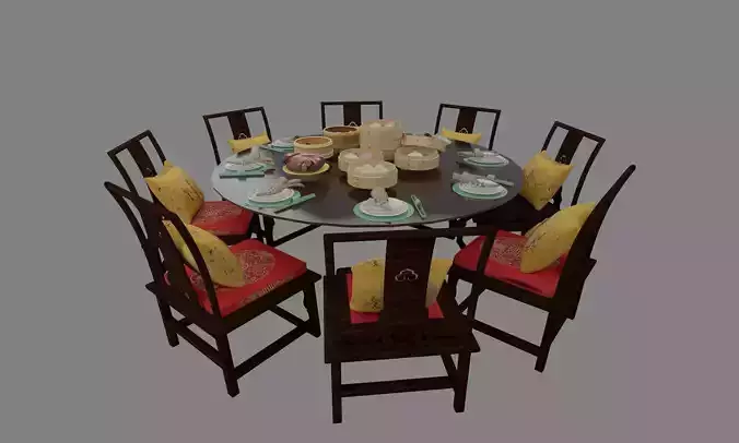 Chinese Dim Sum Table Set  3D model 6