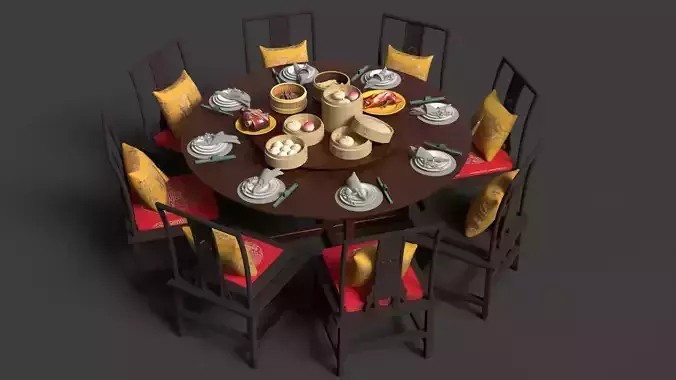 Chinese Dim Sum Table Set  3D model 7