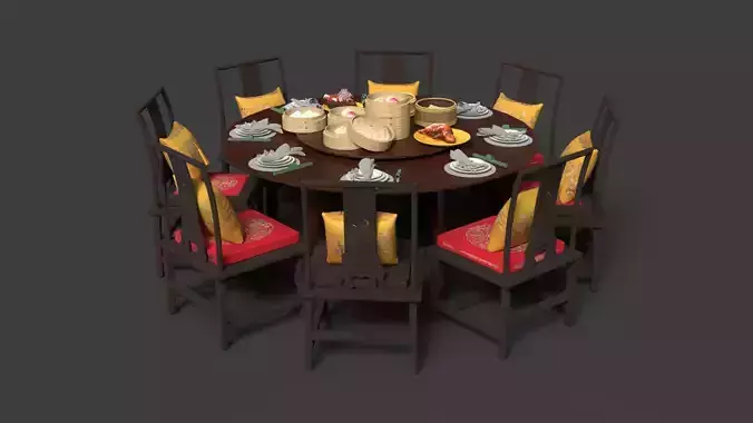 Chinese Dim Sum Table Set  3D model 2