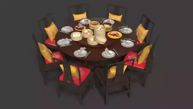 Chinese Dim Sum Table Set  3D model 5