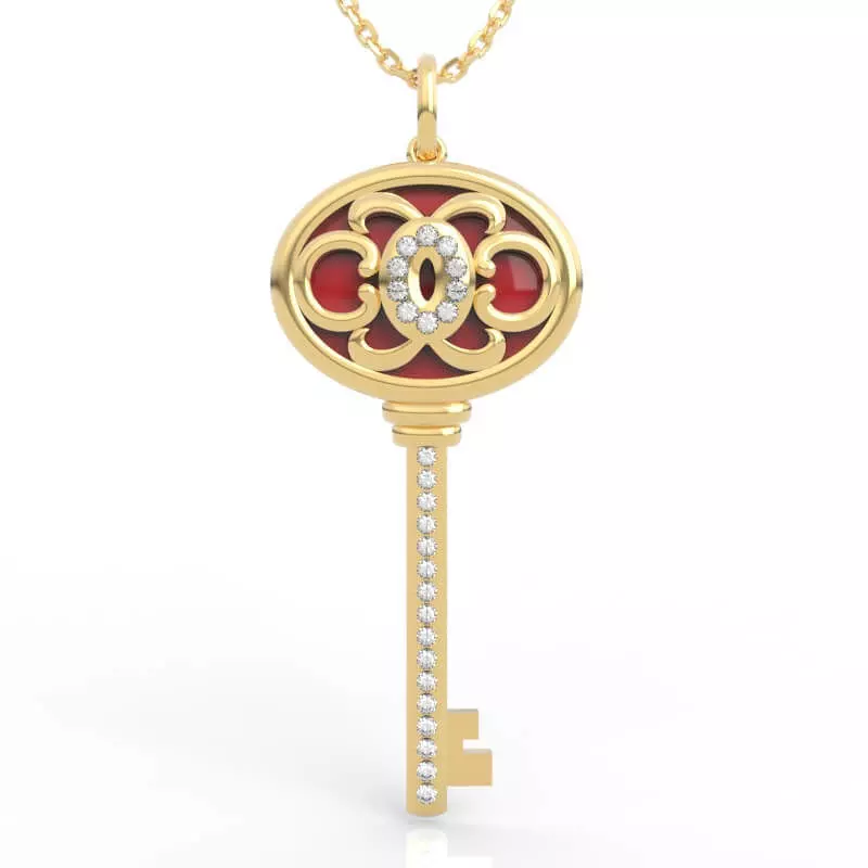Luxury Baroque oval diamond key pendant necklace agate 3D print model