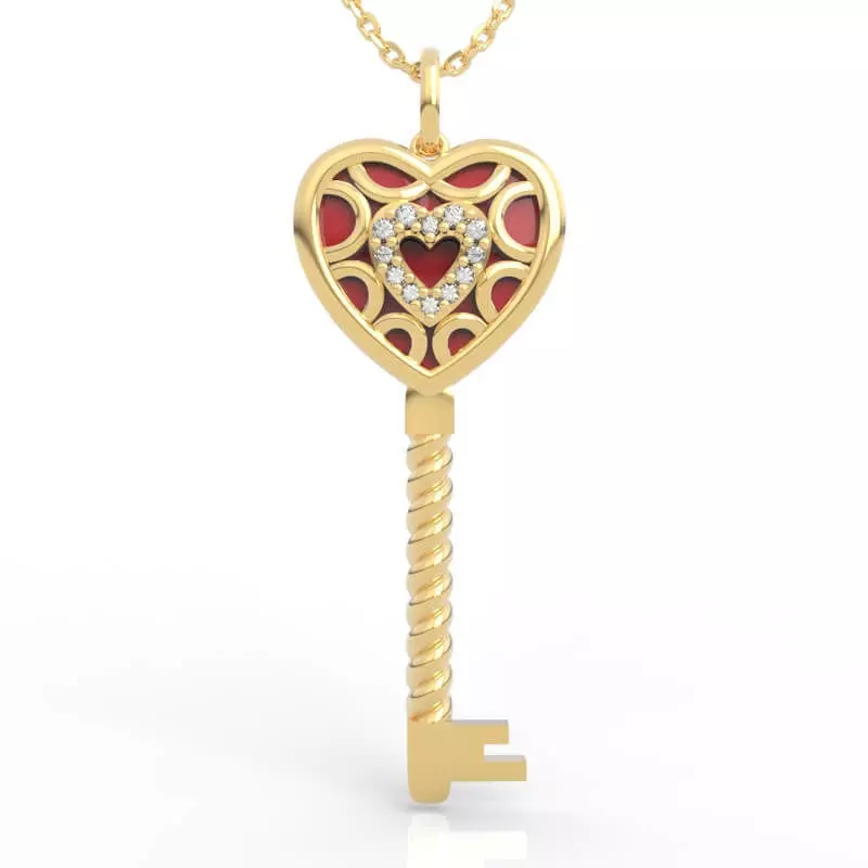 Stunning Heart diamond key pendant necklace gemstone 3D print model