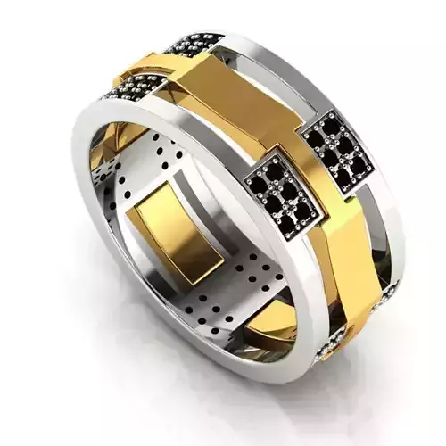 Man Duo Color Gold Ring with Black Diamonds 3D print model