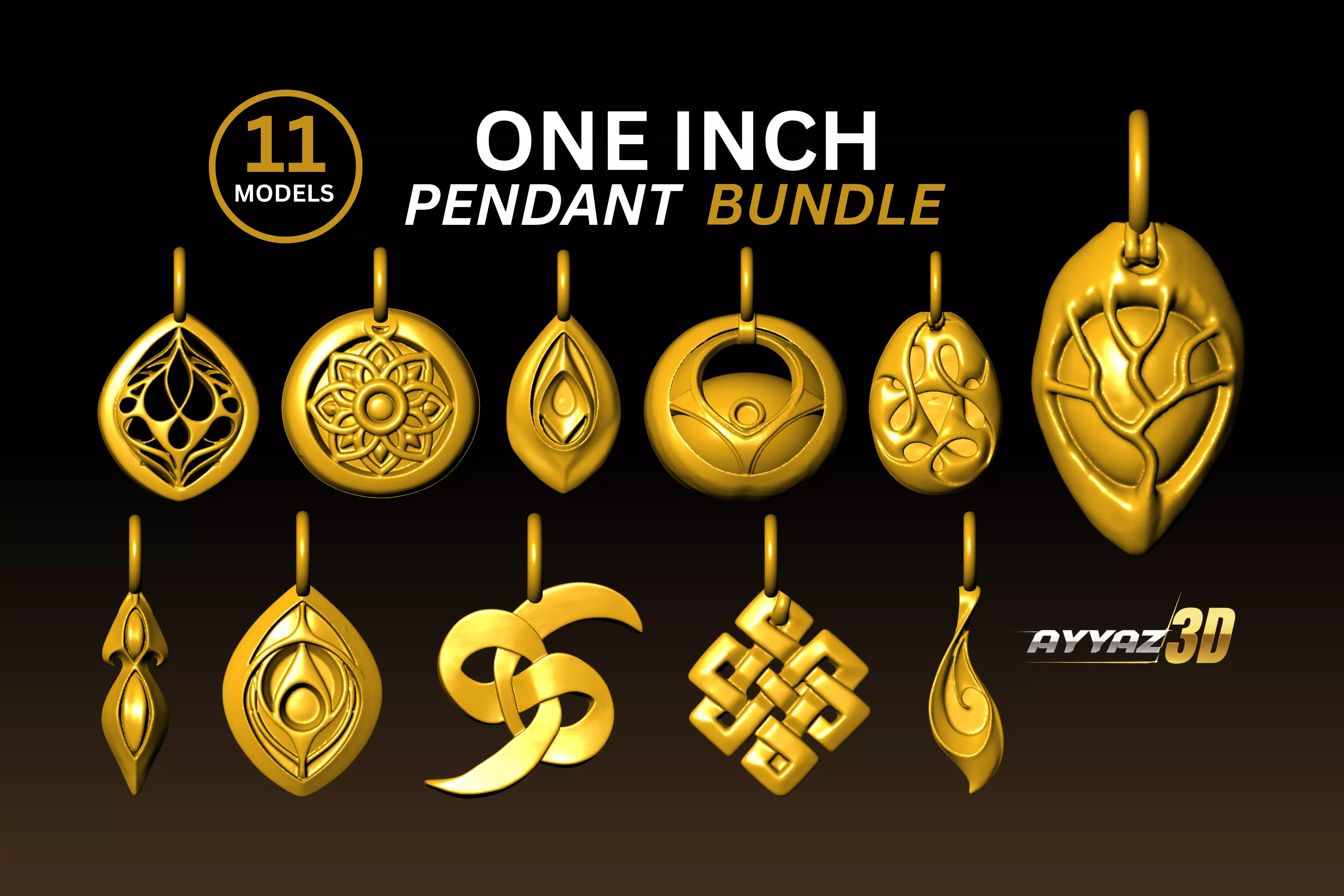 Ornamental Symbolic Pendant Bundle - one inch pendant 3D print model