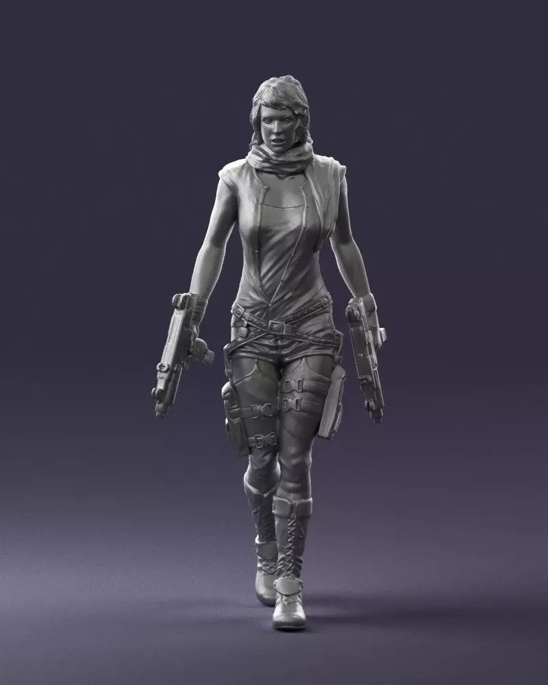 000567 Female Action Character with Dual Pistols 3d print 3D print model