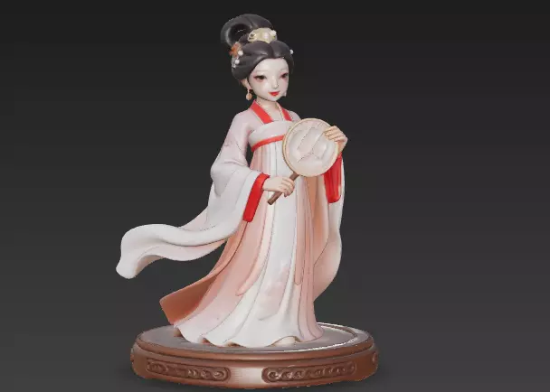 Tang Dynasty Song Dynasty noblewoman holding a round fan 3D model