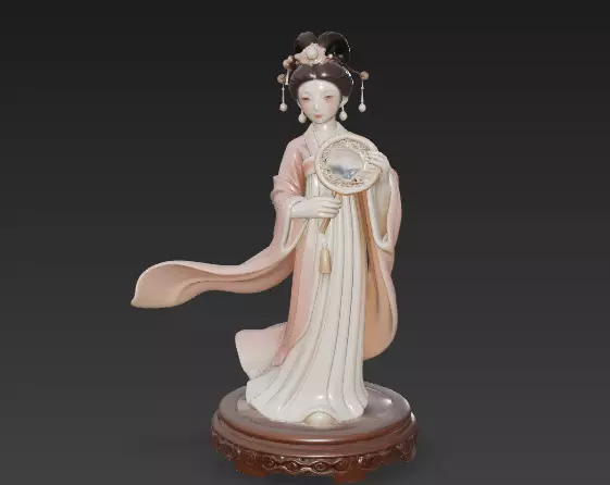 Tang Dynasty Song Dynasty Noblewoman holding a round fan 2 3D model