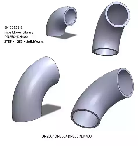 EN10253 Pipe Elbow 90 Long Radius DN250-DN400 CAD Library