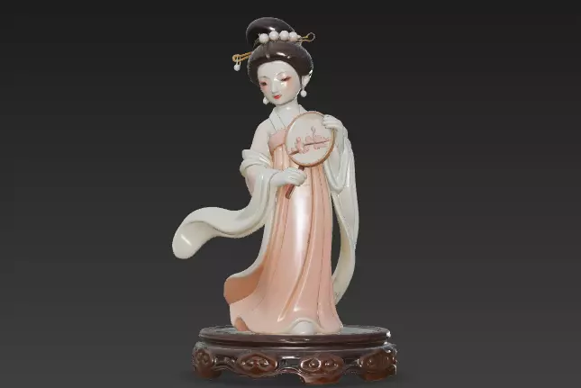 Tang Dynasty Song Dynasty noblewoman holding a round fan 3 3D model
