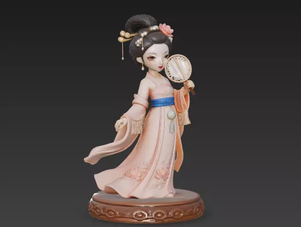 Tang Dynasty Song Dynasty noblewoman holding a round fan 4 3D model