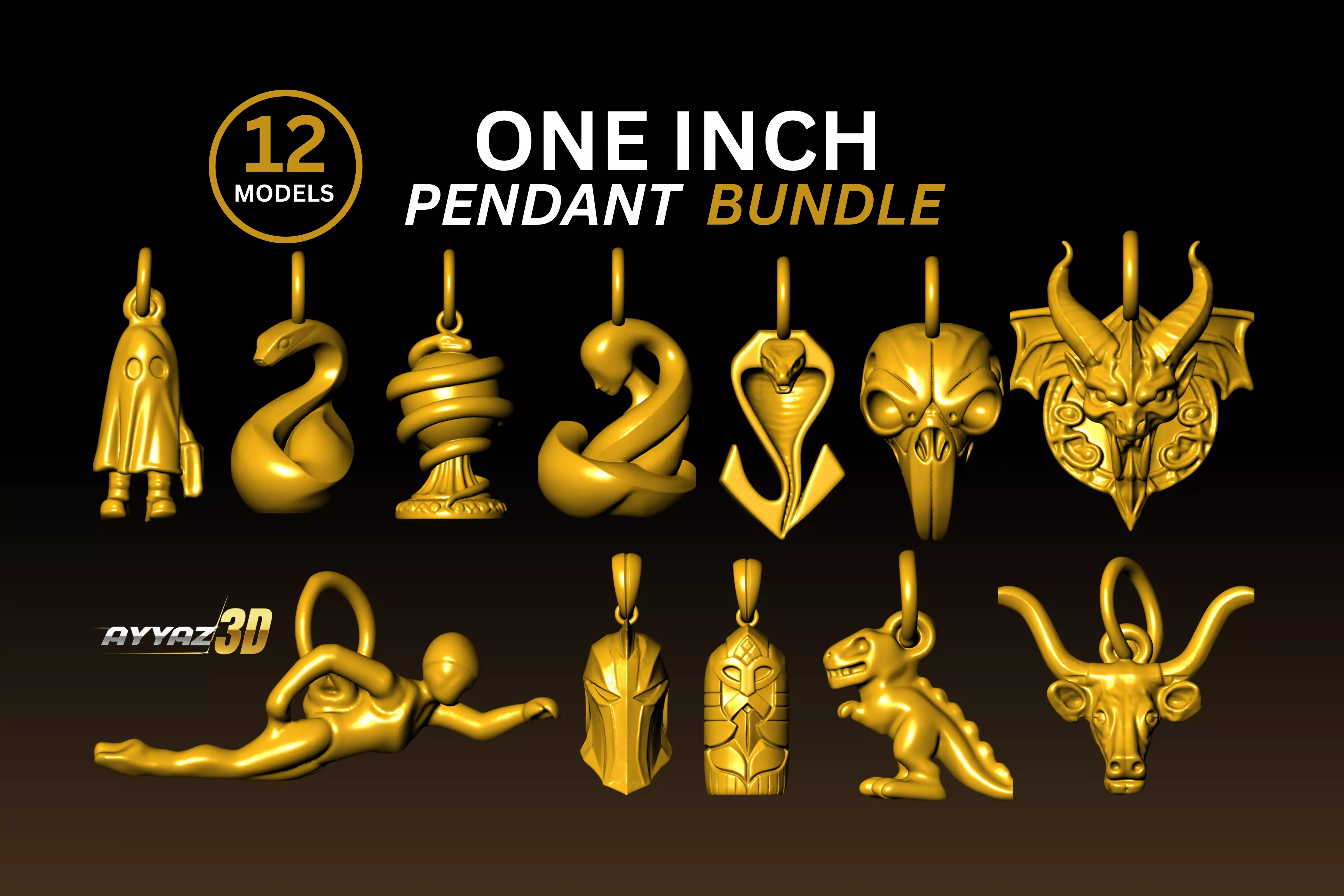 Mystic Serpent Warrior Pendant Bundle - One inch Pendant 3D print model