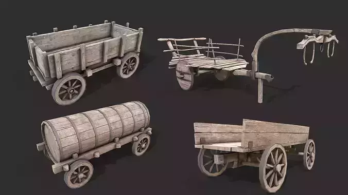 Medieval Environment Props 2 Carts  Wagons Pack