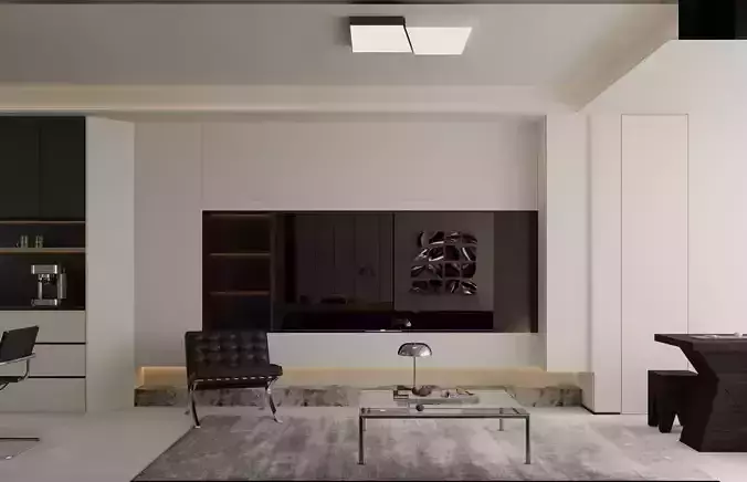 Living and dining room 3D model 4
