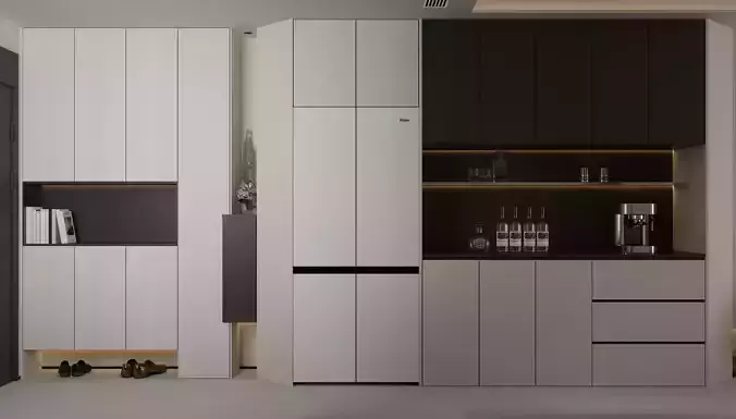 Living and dining room 3D model 7