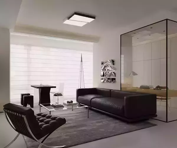 Living and dining room 3D model 2