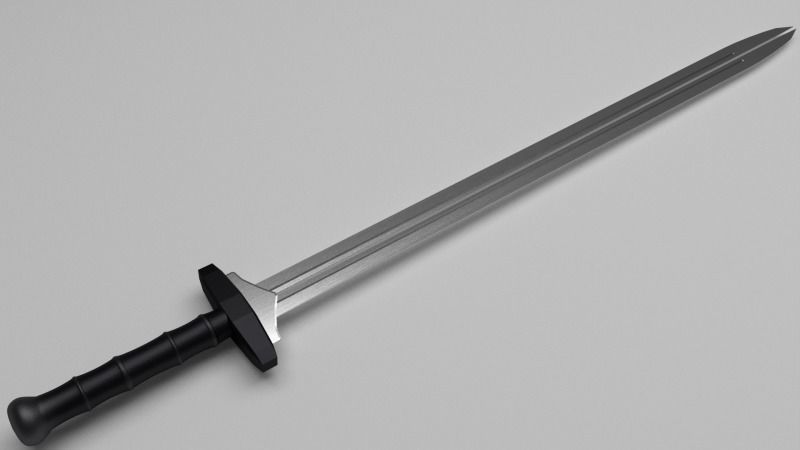 Split-Bladed Sword Low-poly 3D model_0