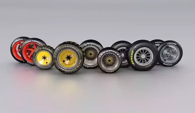 Wheels Collection tire and rim with button 3D model