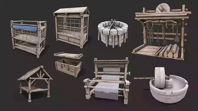 Medieval Environment Props 5 Farm Tools  Storage Pack 2