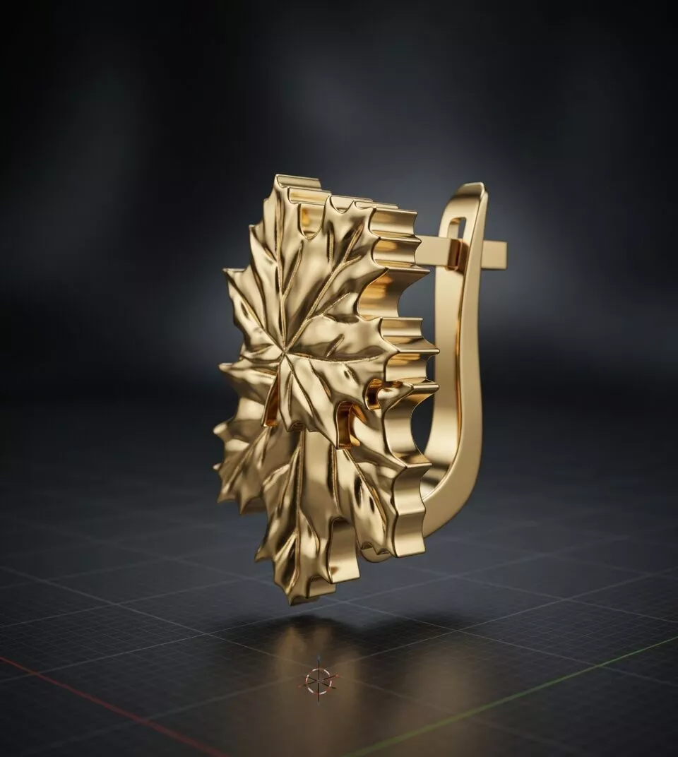 Maple Leaf Earrings 3D Model with English Lock STL 3D print model