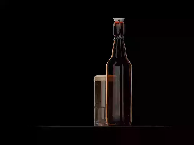 Beer bottle and glass  Free 3D model