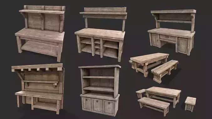Medieval Environment Props 6 Kitchen Furniture Pack 1