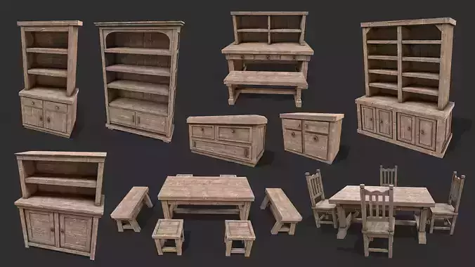 Medieval Environment Props 8 Library Furniture Pack