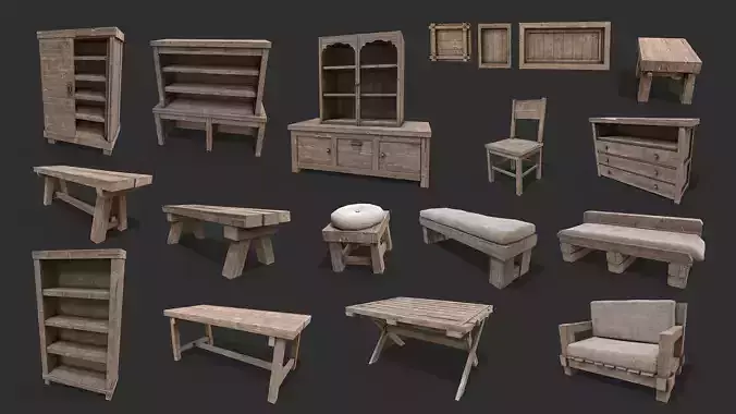 Medieval Environment Props 9 Living Room Furniture Pack