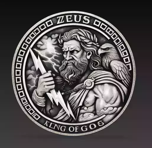 Zeus Lightning God Relief Coin 3D Model STL